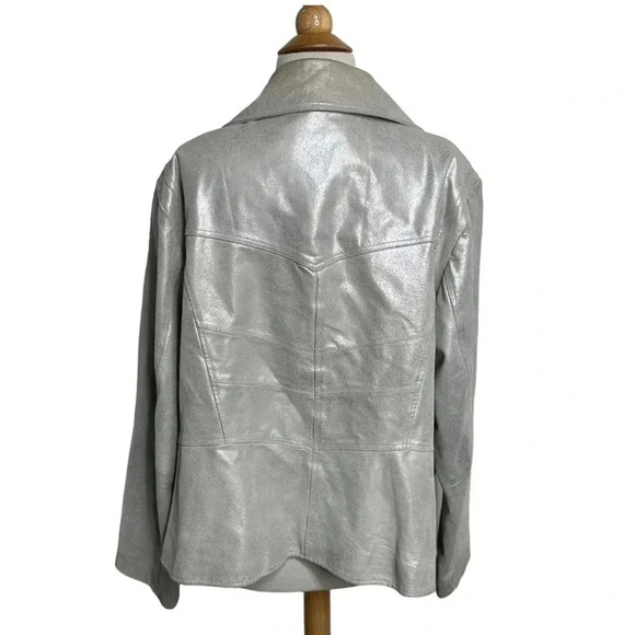 Bradley Bayou Metallic Silver leather moto biker with 4 front pockets size 2X - Picture 4 of 7